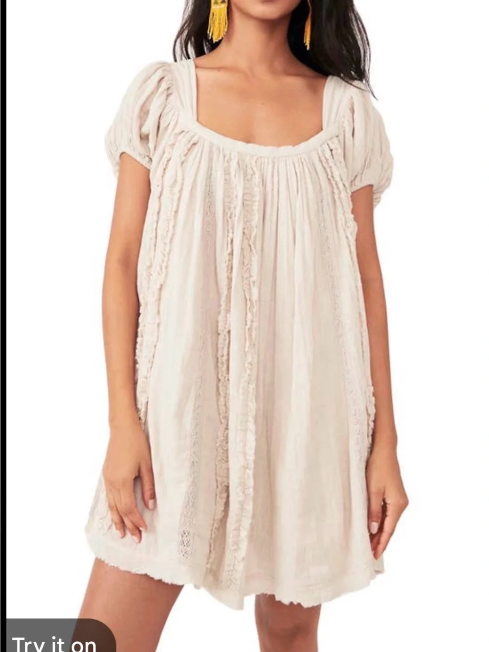 Free People White Angele Dress Eyelet Shag Raw Hem Mini Dress Cross Back XS